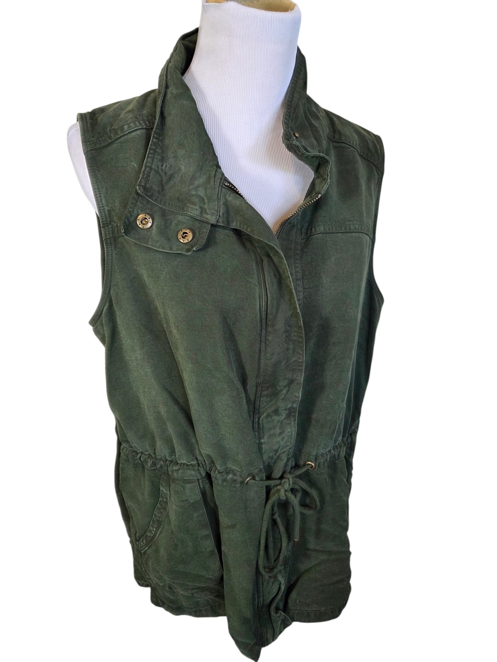 AnyBody Olive Green Drawstring Utility Vest Size 1 X